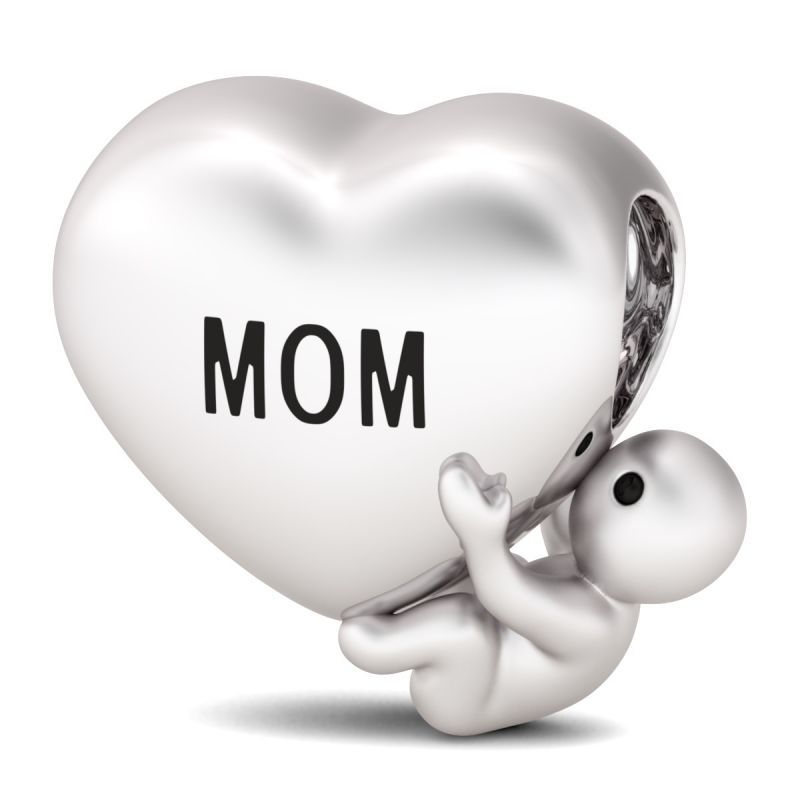 "I love You Mom" Sterling Silver Heart Shaped Bead Charm