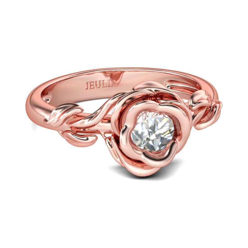 Rose Gold Tone Flower Design Round Cut Sterling Silver Ring