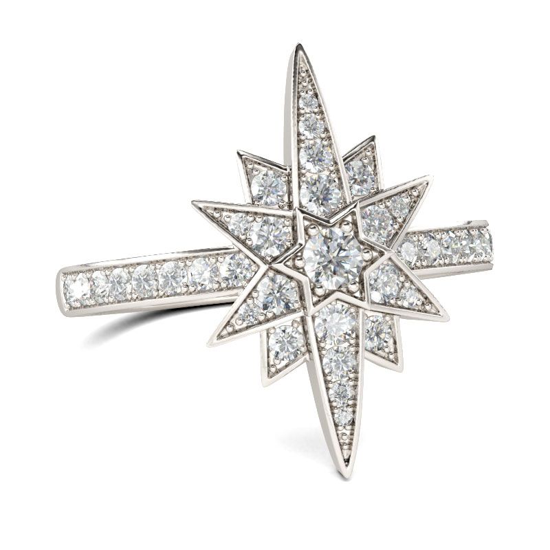 Star Design Round Cut Sterling Silver Ring