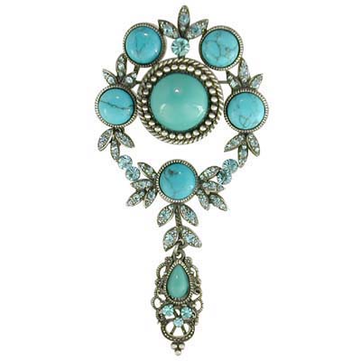 Swarovski Crystal Turquoise Floral Brooch