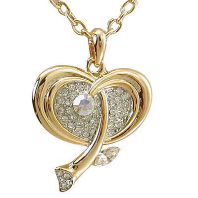 Swarovski Crystal Leaf Lover Heart Necklace