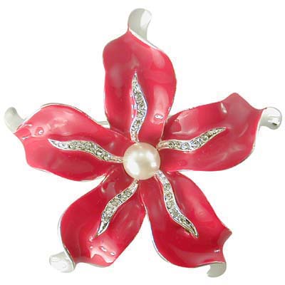 Enamel Imitated Pearl Star Flower Brooch