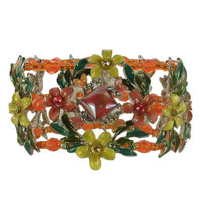 Crystal Gemstone Beads Enamel Flower Bracelet