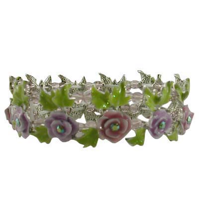 Rhinestone Enamel Flower Leaf Strecth Bracelet