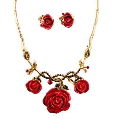 Swarovski Crystal Enamel Rose Jewelry Set