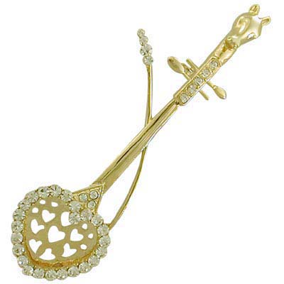 Crystal Musical Instrument Biwa Guitar Brooch