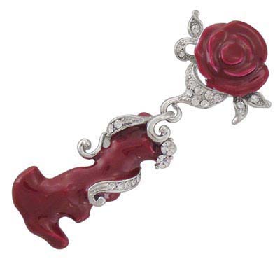 Enamel & Crystal Rose Flower Brooch