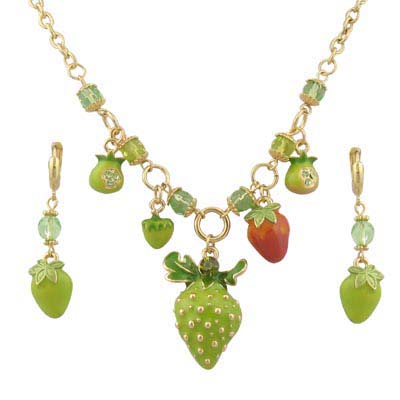 Swarovski Crystal Enamel Strawberry Jewelry Set