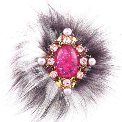 Amber Hair Feather Fur Crystal Brooch