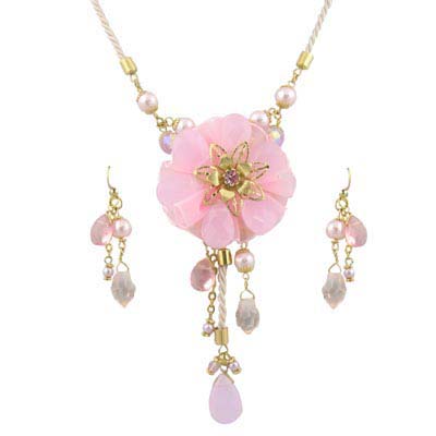 Swarovski Cystal Floral Pink Party Jewelry Set