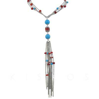 Turqoise Beaded Chain Pendant NECKLACE