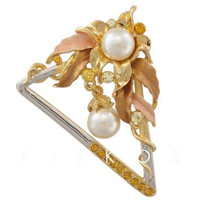 Swarovski Crystal Pearl Triangle Flower Brooch