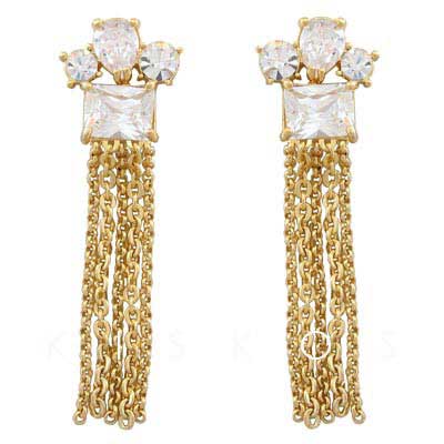 Swarovski Crystal Long Drop Stud Chain Earrings