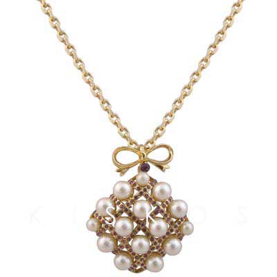 Imitated Pearl Golden Pendant NECKLACE