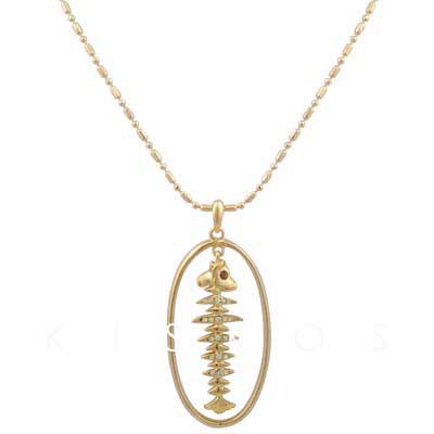 Crystal Fish Bone Golden Pendant NECKLACE