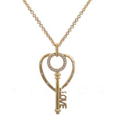 Crystal Lover Heart Key Pendant NECKLACE