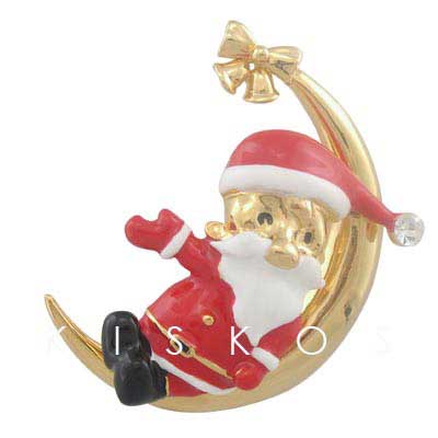 Merry Christmas Santa Claus Moon Enamel Brooch