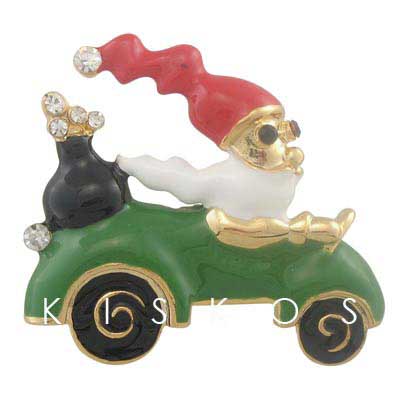 Christmas Santa Claus Car Enamel Brooch