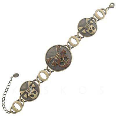 Antique Style Brass Crystal Skull Bracelet