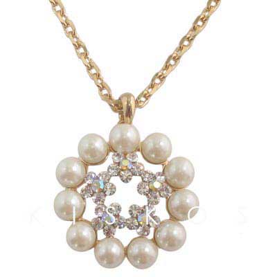 Crystal Imitated Pearl Floral Pendant NECKLACE