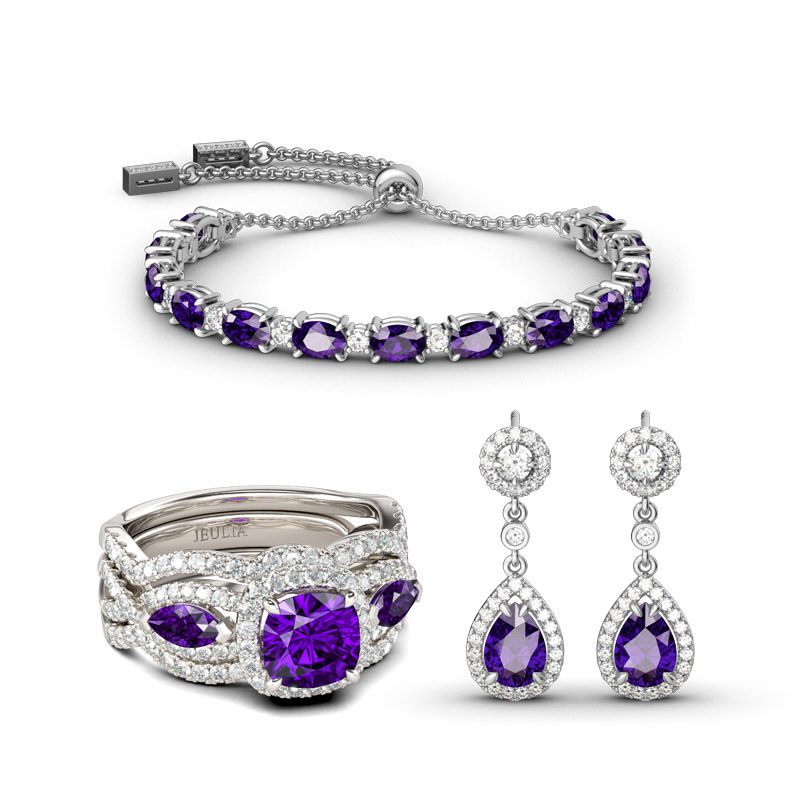 Sincere Love Amethyst Sterling Silver Jewelry Set