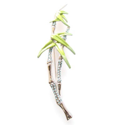 Bamboo Swarovski Crystal Enamel Brooch