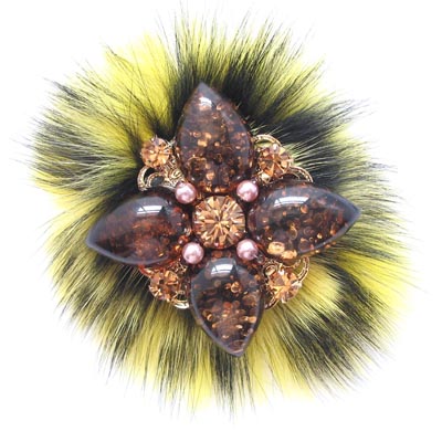 Amber Hair Feather Fur Floral Brooch