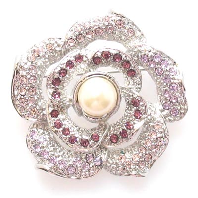 Swarovski Crystal Rose Flower Pearl Brooch