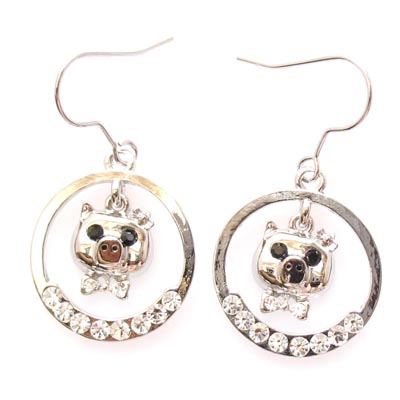 Swarovski Crystal Circle Pig Dangling Earrings