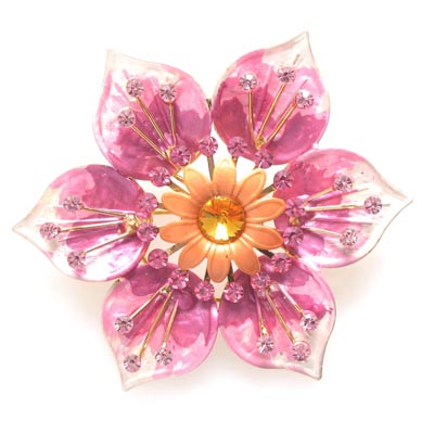 Swarovski Crystal Flower Leaf Enamel Brooch