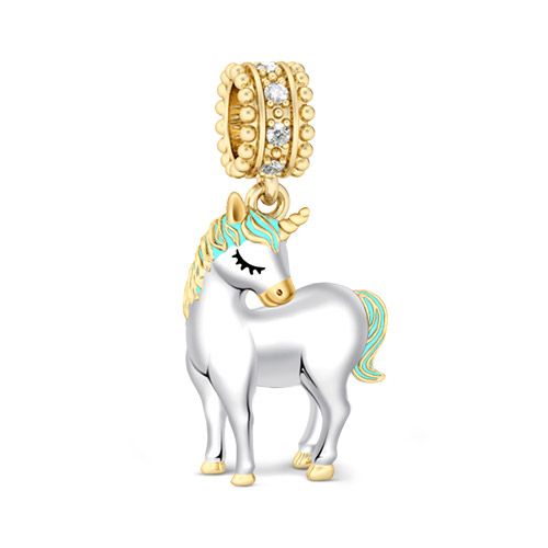 Two Tone Unicorn Charm Sterling Silver