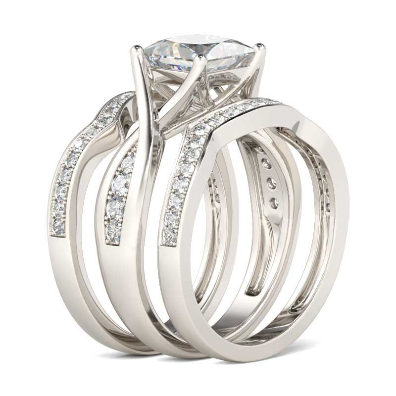 Twist Princess Cut Sterling Silver Ring Set