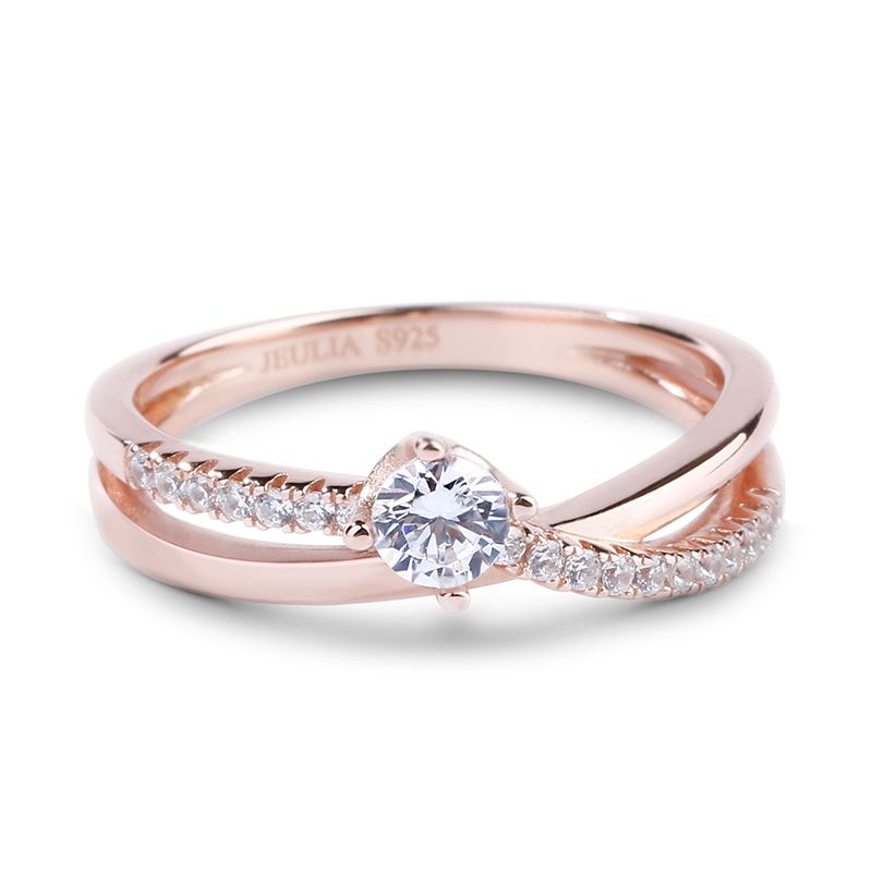 Rose Gold Tone Round Cut Sterling Silver Promise Ring