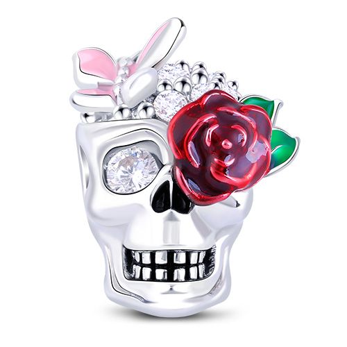 Enamel Rose Skull Sterling Silver