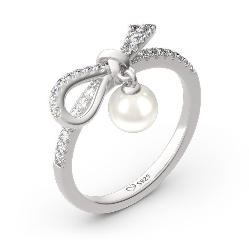 Bowknot Cultured Pearl Sterling Silver Ring