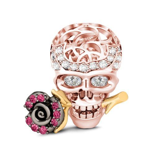 Rose Gold Tone Skull Charm Sterling Silver