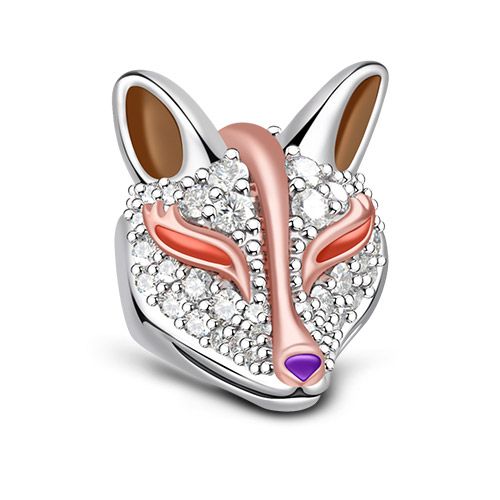 Two Tone Fox Charm Sterling Silver