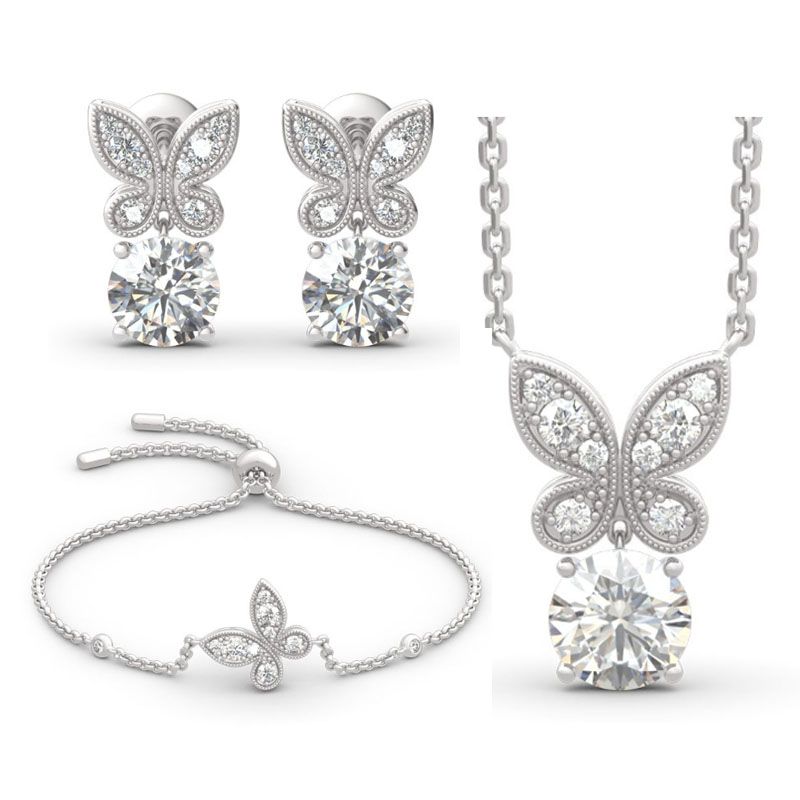 Butterfly Round Cut Sterling Silver Jewelry Set