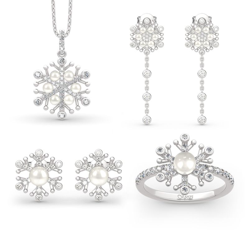 Snowflake Cultured Pearl Sterling Silver Jewelry Set