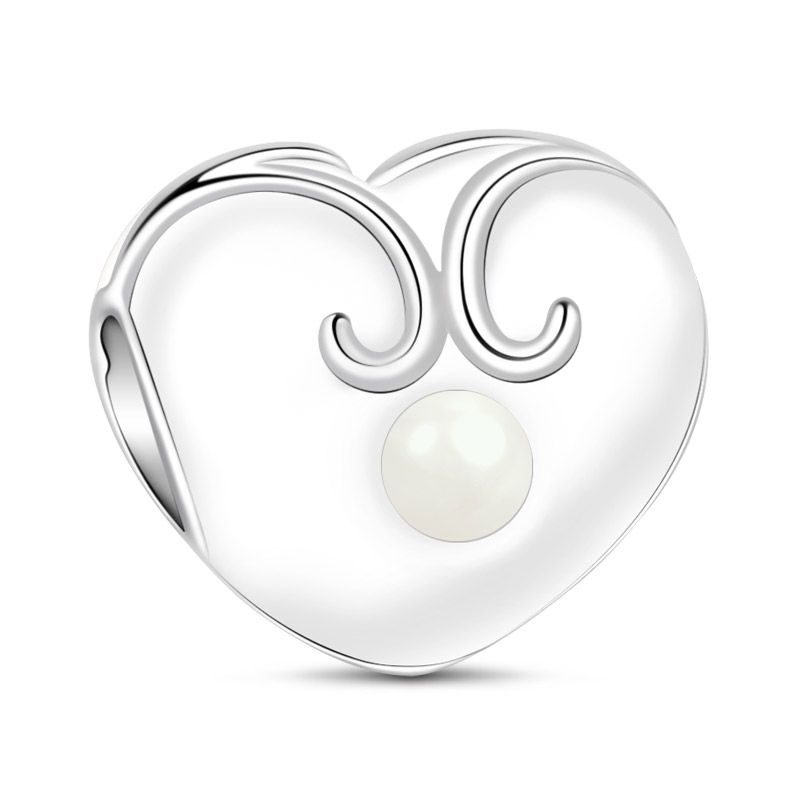 Heart With Pearl Charm Sterling Silver