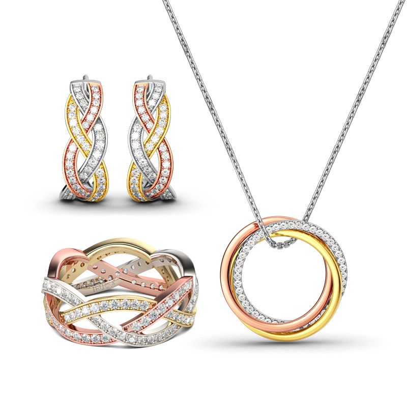 Tri-Tone Intertwined Sterling Silver Jewelry Set