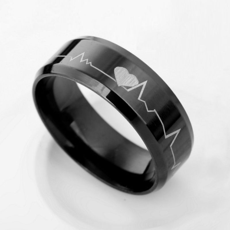 Jeulia Black Heartbeat Style Titanium Steel Women's Ring