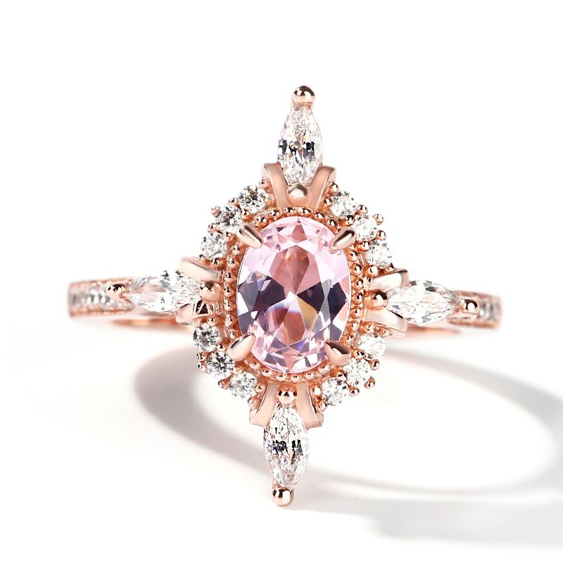 Oval Cut Vintage Synthetic Morganite Sterling Silver Ring