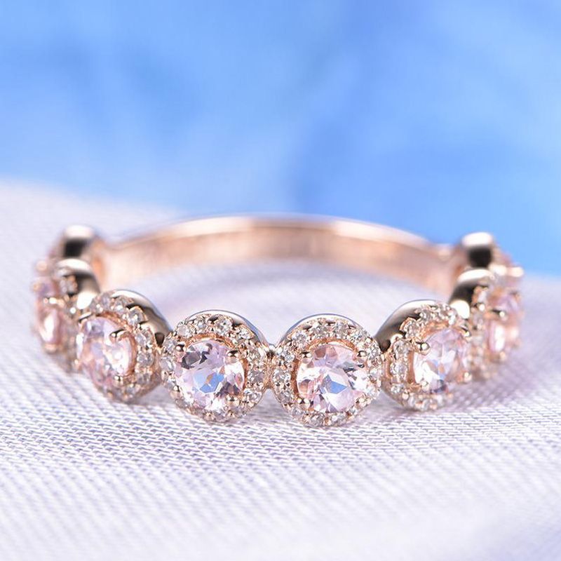 Halo Round Cut Synthetic Morganite Sterling Silver Women's Band