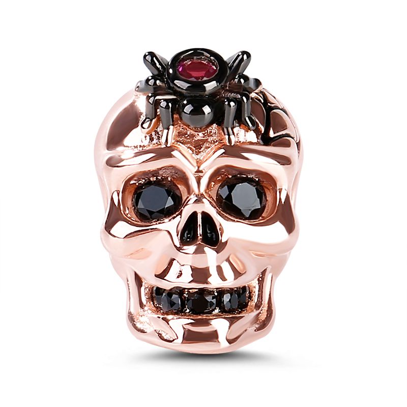 Skull with Spider 925 Sterling Silver Charm