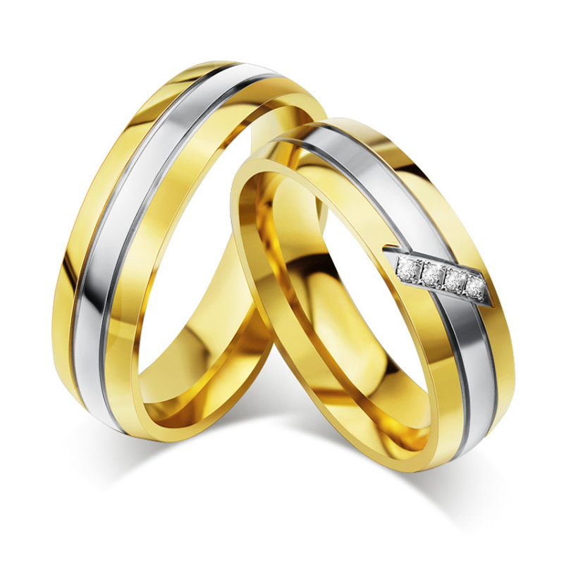 Two Tone Titanium Steel Couple Rings