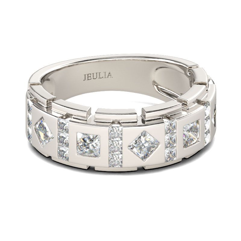 Princess Cut Sterling Silver Men's Band