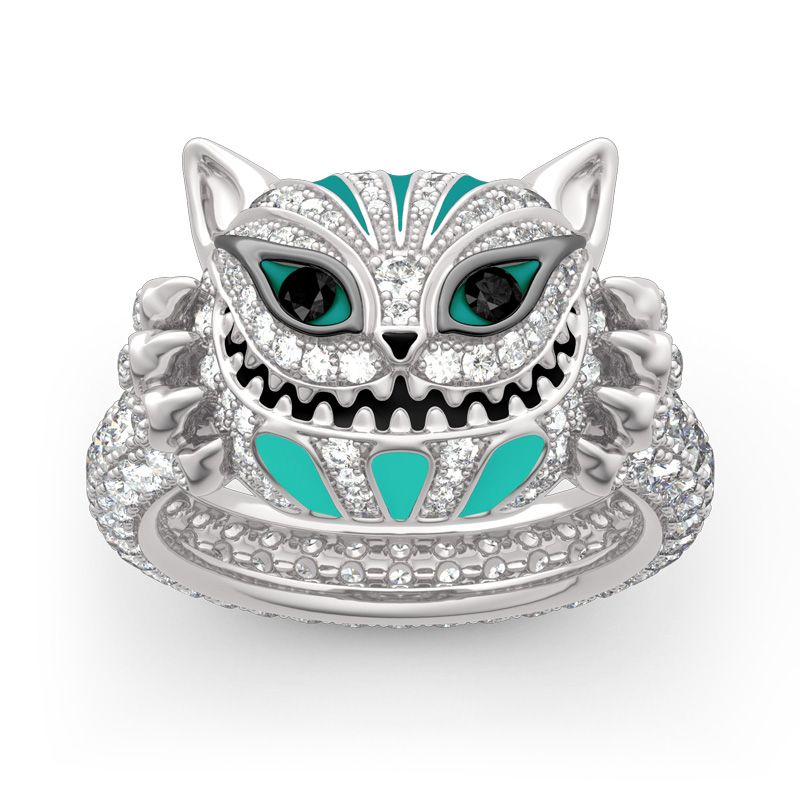 "Grinning Like a Cheshire Cat" Sterling Silver Enamel Ring