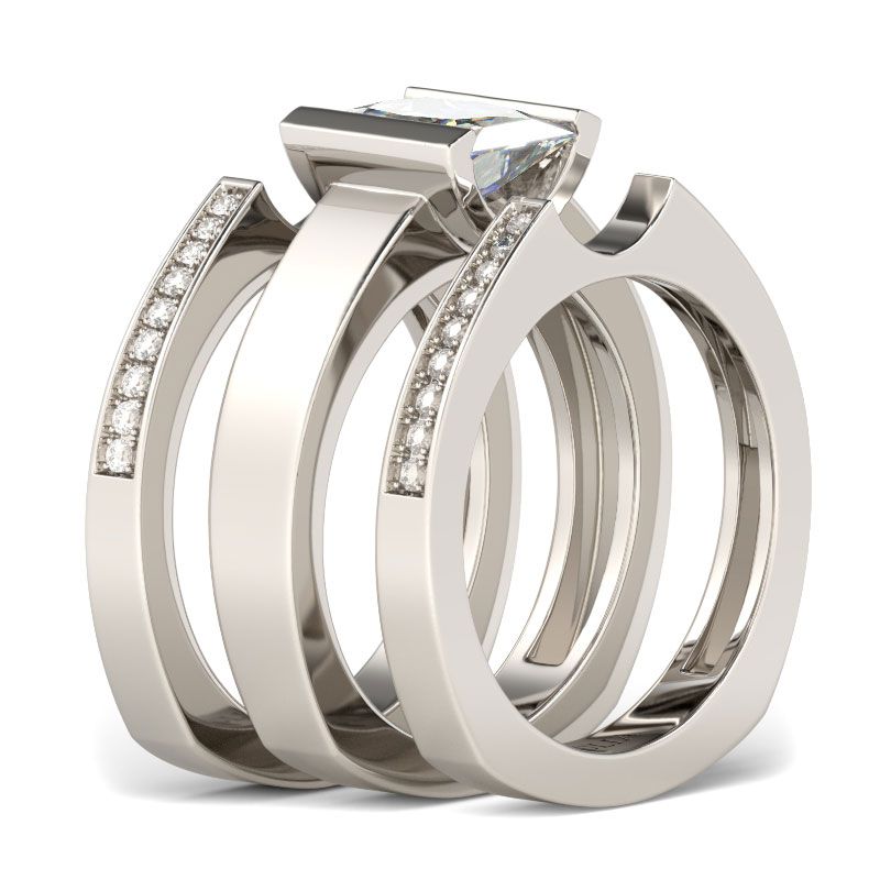 3PC Stackable Radiant Cut Sterling Silver Ring Set