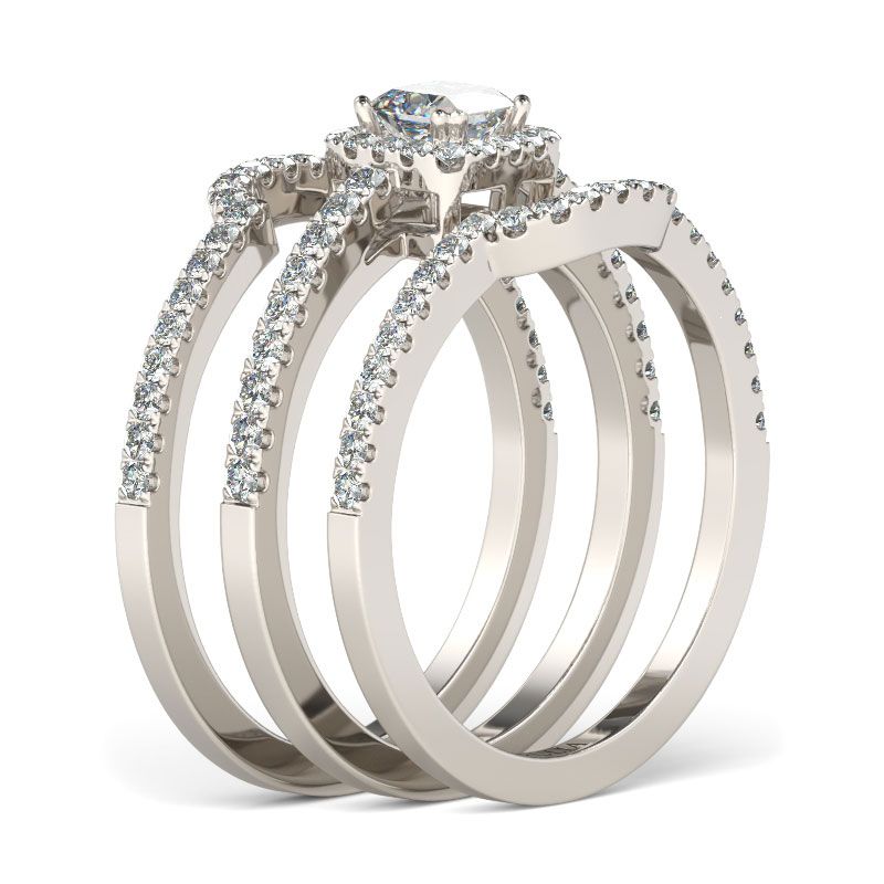 3PC Halo Sterling Silver Ring Set